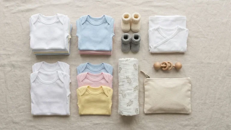 Valise de maternité préparée avec vêtements et affaires de bébé